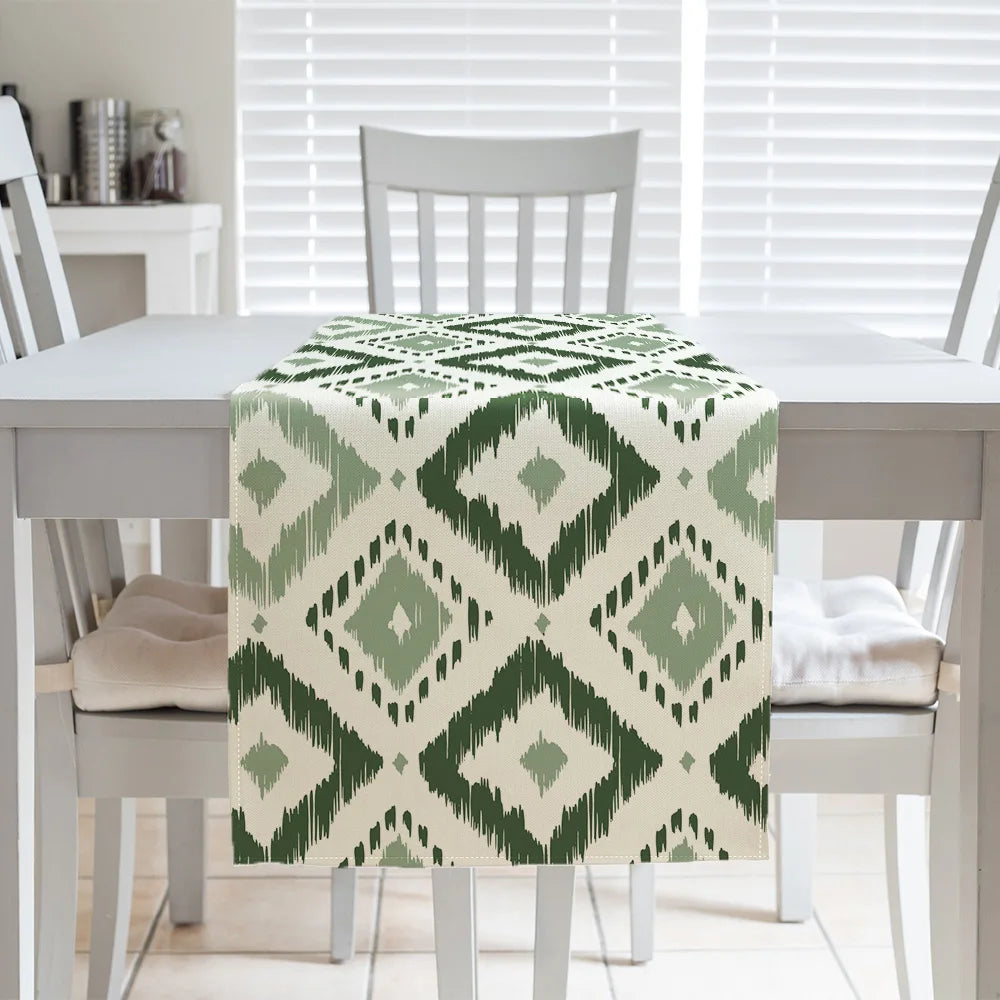 Bohemian Style Green Dahlia Table Runner 13x70 Inch Floral Geometric Design Floral Table Runner For Kitchen Dining Room Decor