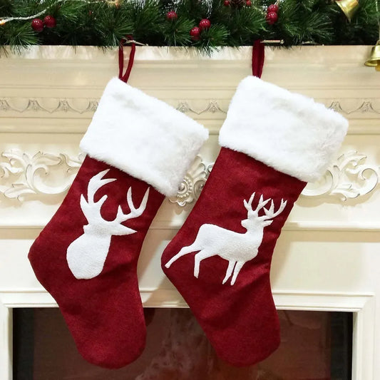 Christmas Stockings Socks Gifts Candy Bag Elk Xmas Tree Deer Printing Pocket Hanging Ornament Christmas Decorations