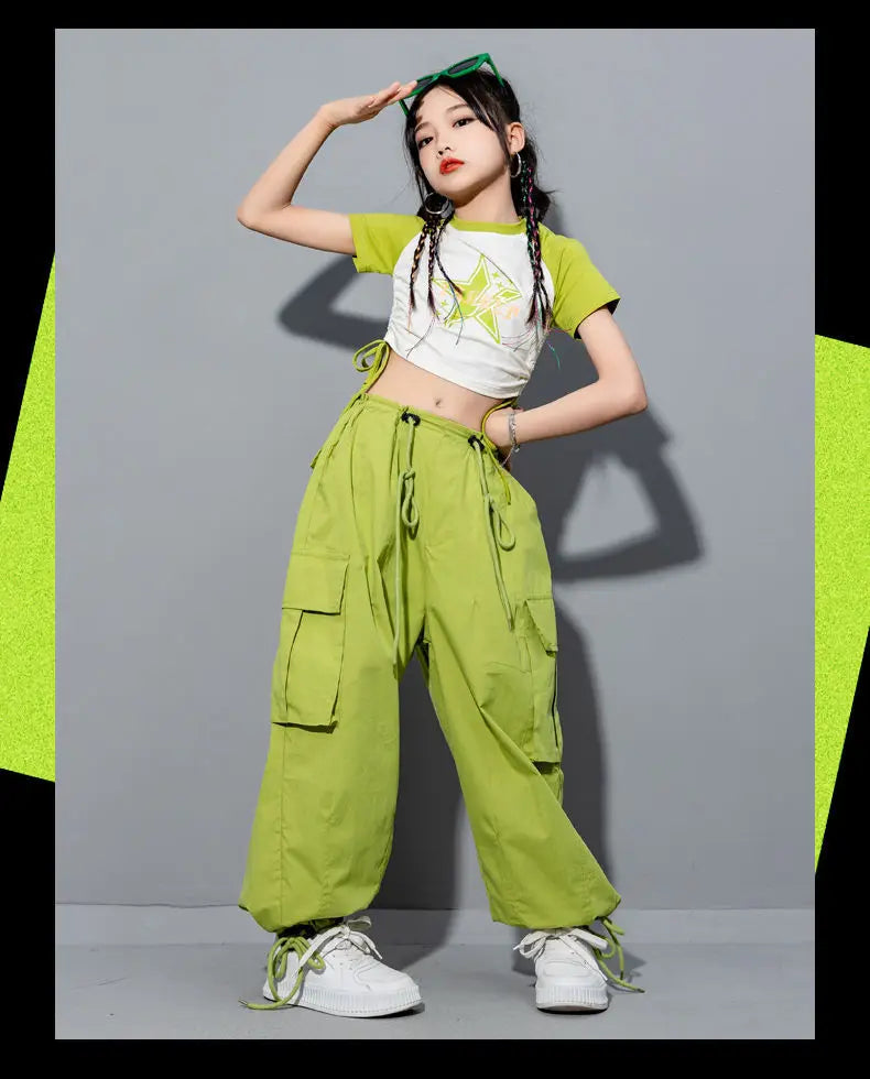 Girls Loose Casual Cargo Pants Fashion Korean Street Style Hip Hop Trousers Wide Leg Pants with Belt for School Vacation Daily