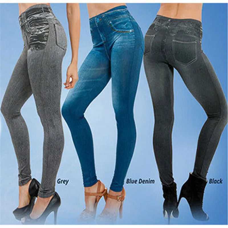 New Vintage Elastic Imitation Denim Leggings for Women's High Waist Slim Fit Hip Leggings Women's