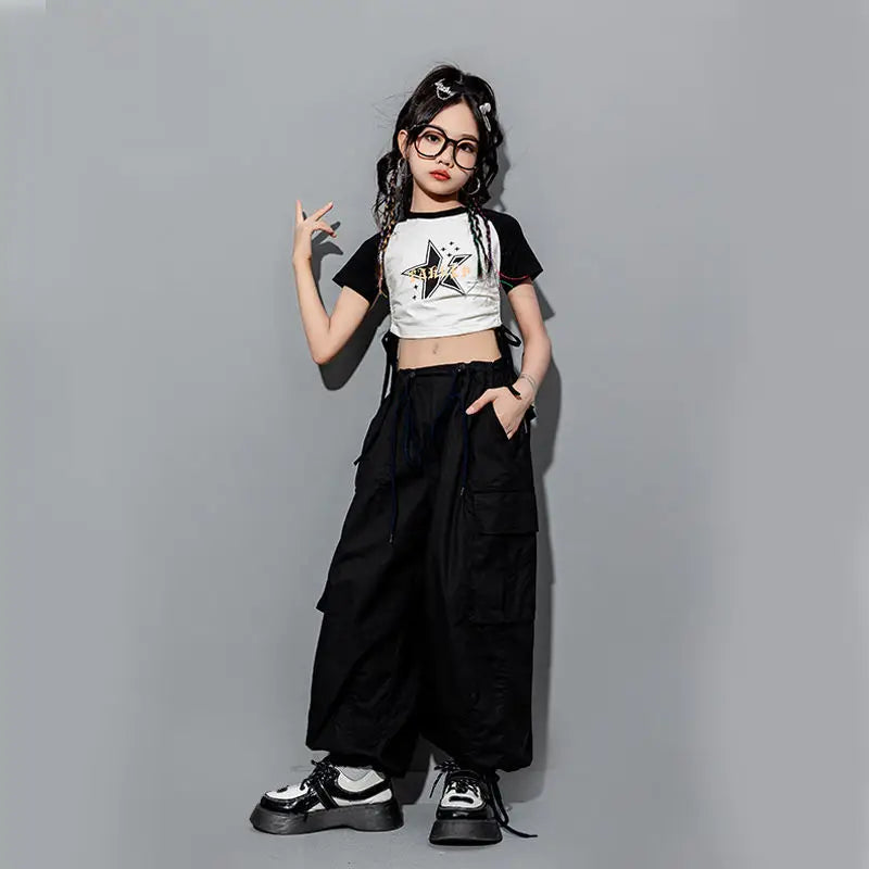 Girls Loose Casual Cargo Pants Fashion Korean Street Style Hip Hop Trousers Wide Leg Pants with Belt for School Vacation Daily