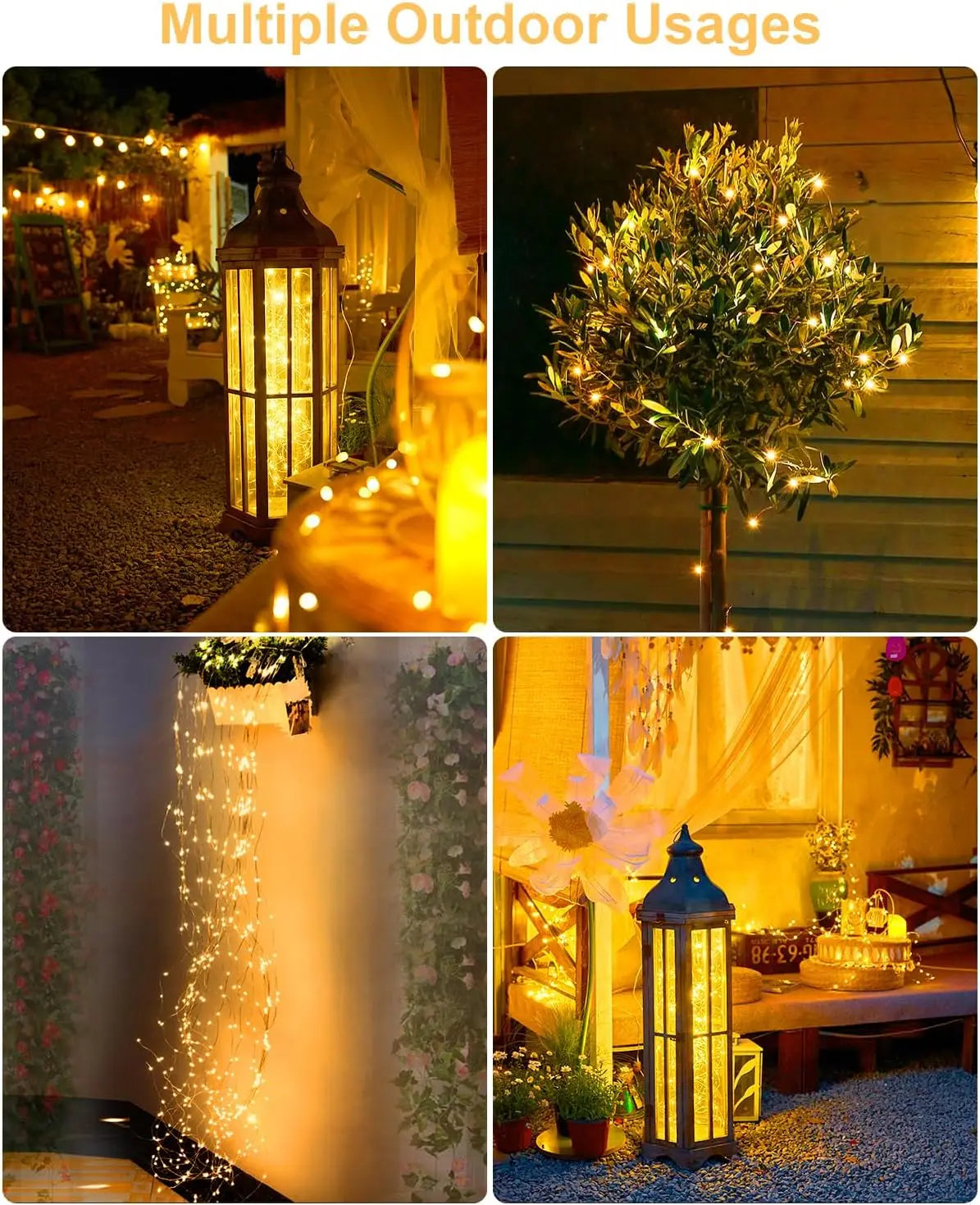 4pack Solar Sting Light Waterproof 8 Modes Outdoor String Lights for Holiday Christmas Party Fairy Lights Garden Decoration