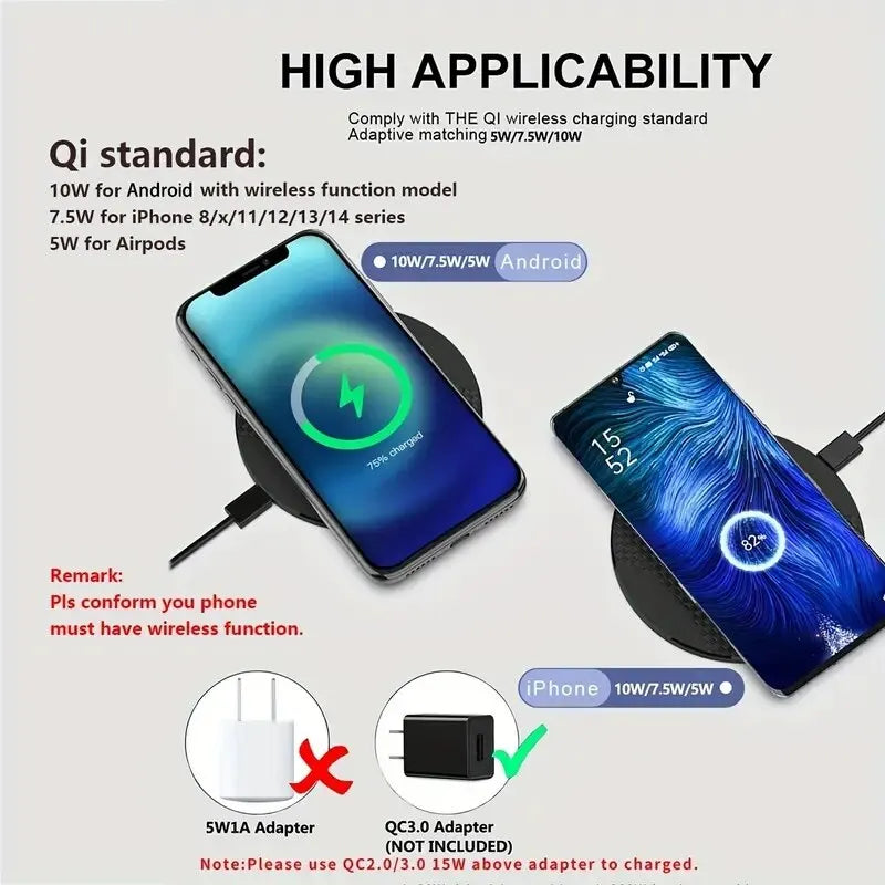 VIKEFON Wireless Charger Pad Stand Desktop Ultra-thin Mobile Phone Fast Charging Dock Station For iPhone 14 13 12 Samsung Xiaomi