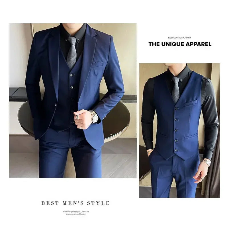 Blazer, Vest & Pants Men's Fashion Business Gentleman Professional Formal Dress Korean Version Banquet Dress Suit 6XL