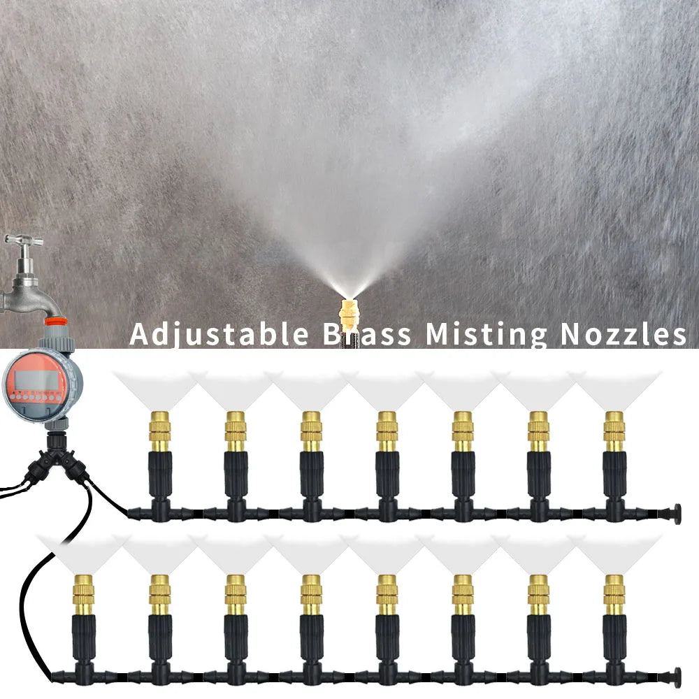 Outdoor Misting Cooling System Garden Irrigation Watering Brass Atomizer Nozzles 4/7mm Hose for Patio Greenhouse