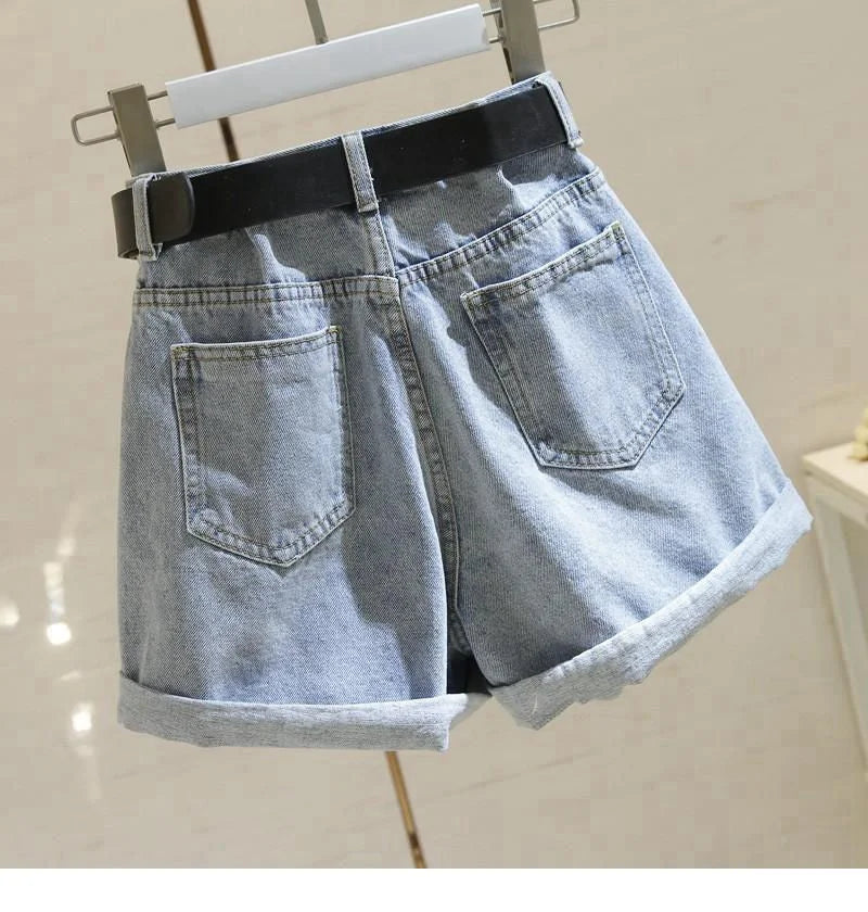 Women's Denim Shorts High-waist Slim Fit Versatile Student Loose-legged Trousers Trendy Shorts Cotton Material