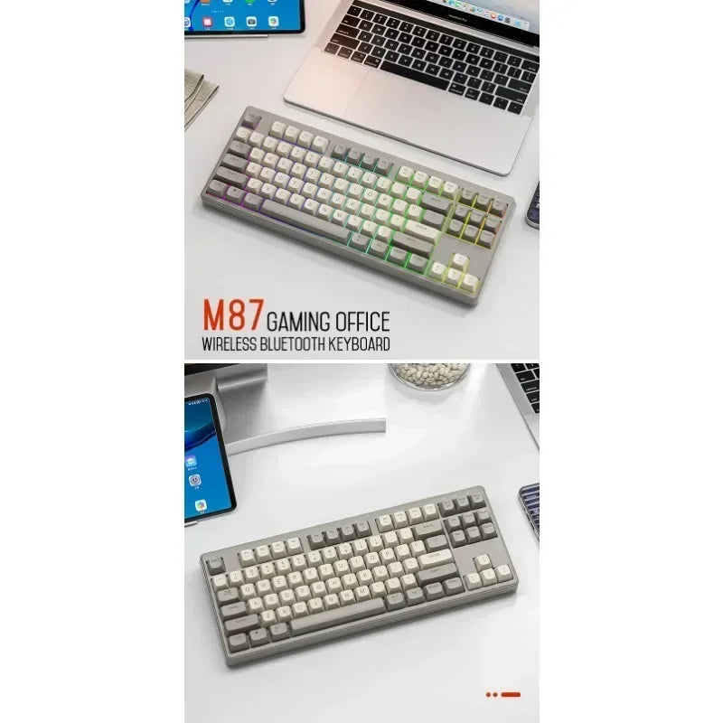 M87 Bluetooth Gaming Keyboard, 2.4G Dual Mode Connection, PBT Ball Cap, Rainbow Light, Suitable for Computers, Laptops, and Mac