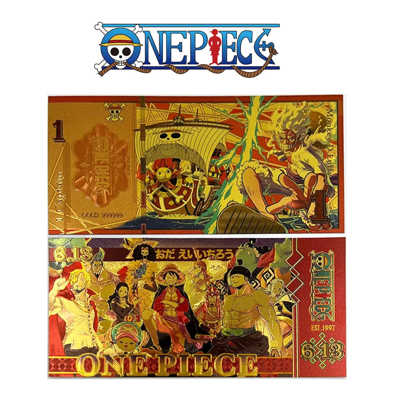 Anime One Piece Toy Golden Cards PVC Zoro Luffy Nika 10 Kinds New Commemorative Banknote Collections Toys Gifts For Party