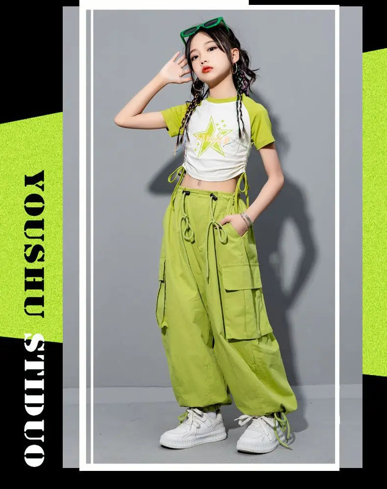 Girls Loose Casual Cargo Pants Fashion Korean Street Style Hip Hop Trousers Wide Leg Pants with Belt for School Vacation Daily