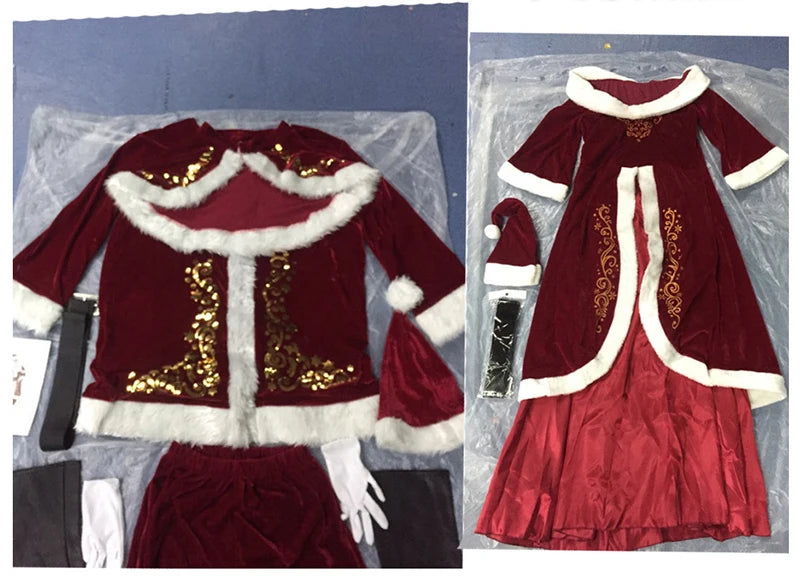 Christmas Santa Claus Costume Red Velvet Lady Elegant Long Dress Xmas For Man Woman