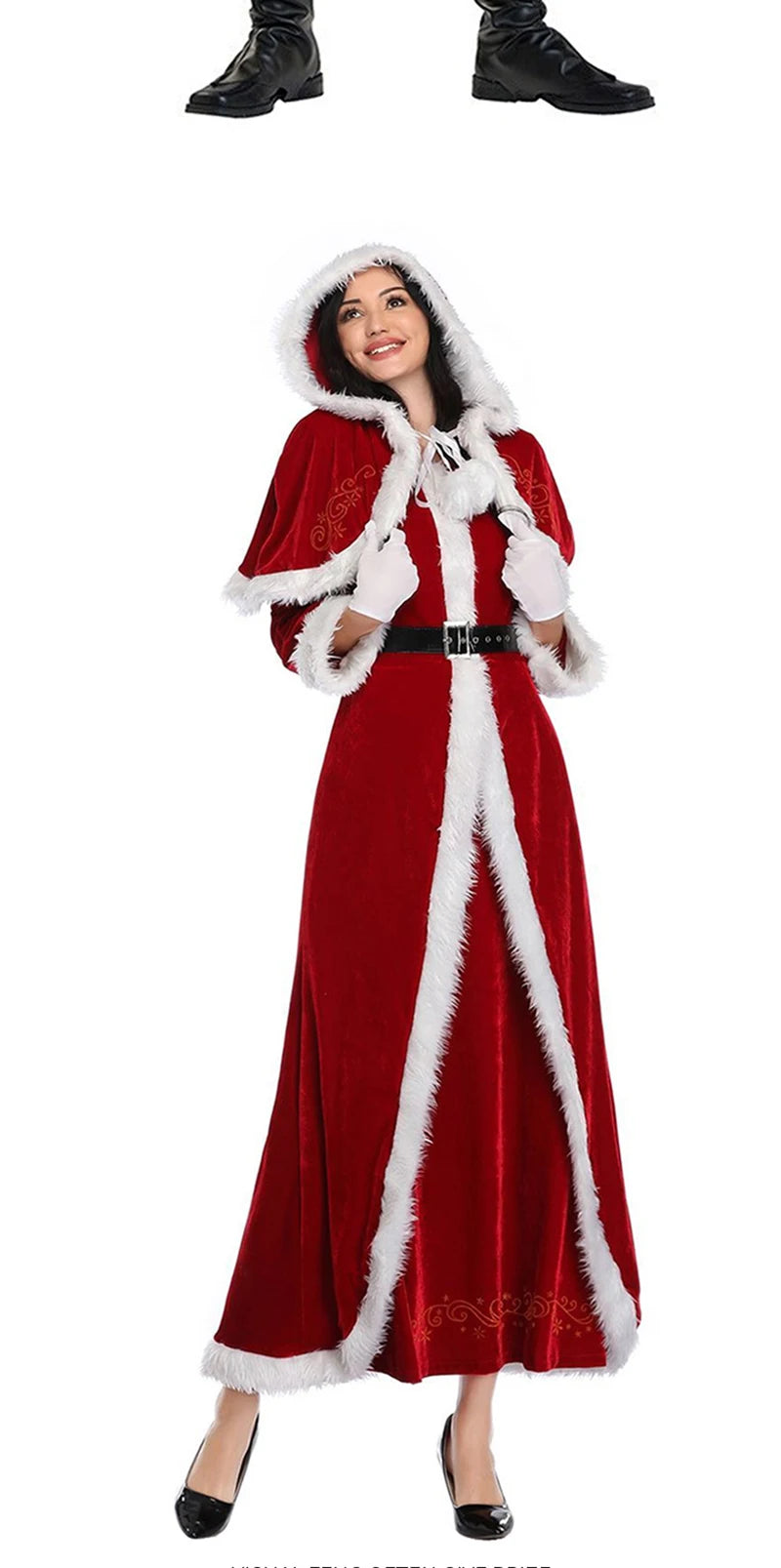 Christmas Santa Claus Costume Red Velvet Lady Elegant Long Dress Xmas For Man Woman