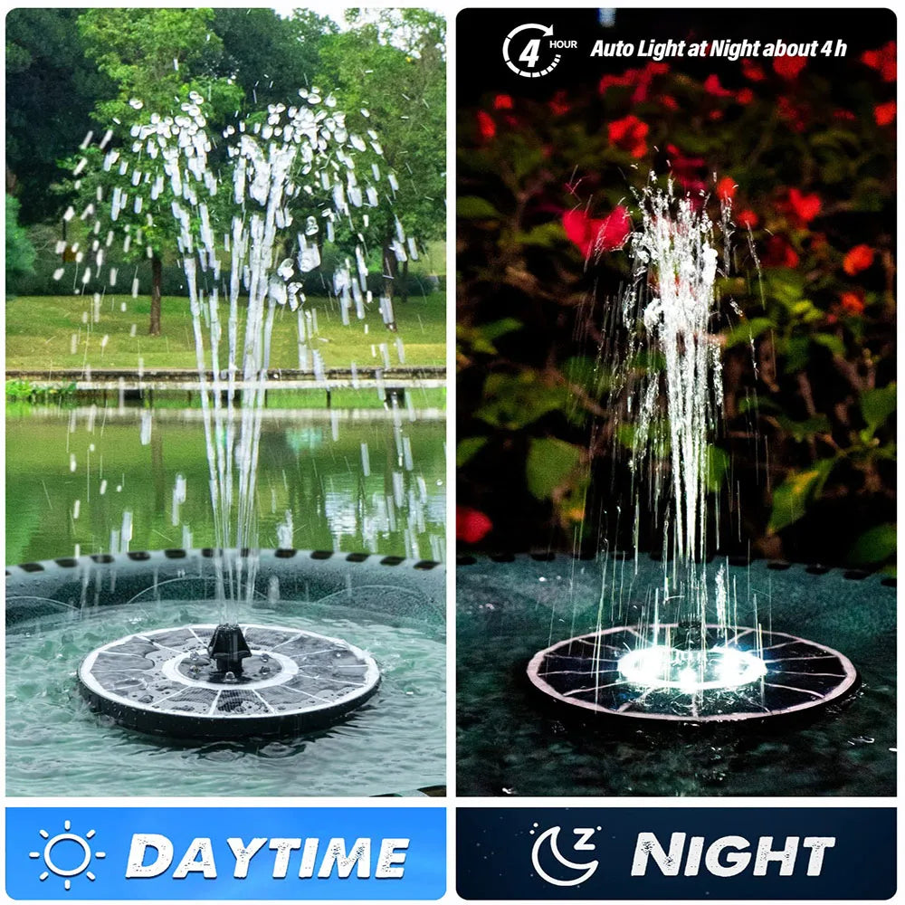 Solar Fountain Pump for Bird Bath with Lights,3.5W Solar Water Fountain with 2200 mAh Battery,6 Nozzles for Garden,Outdoor