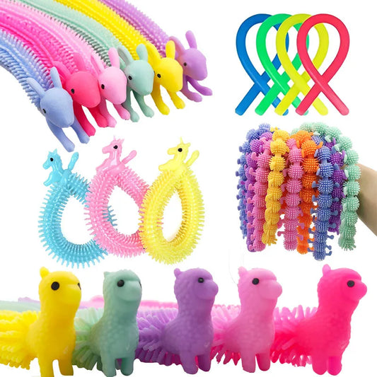 Rainbow Fidget Toys Relief Stress Sensory Toys Push Bean Pea Tactile Ring Pop Tube Stretch String Rope Sticky Hands