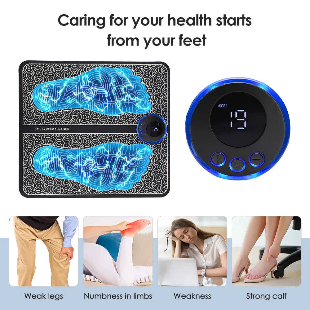 EMS Electric Foot Massager Mat Muscle Stimulator 8 Mode Foot Pad Blood Circulation 3 Mode Heating Leg Air Compression Massager