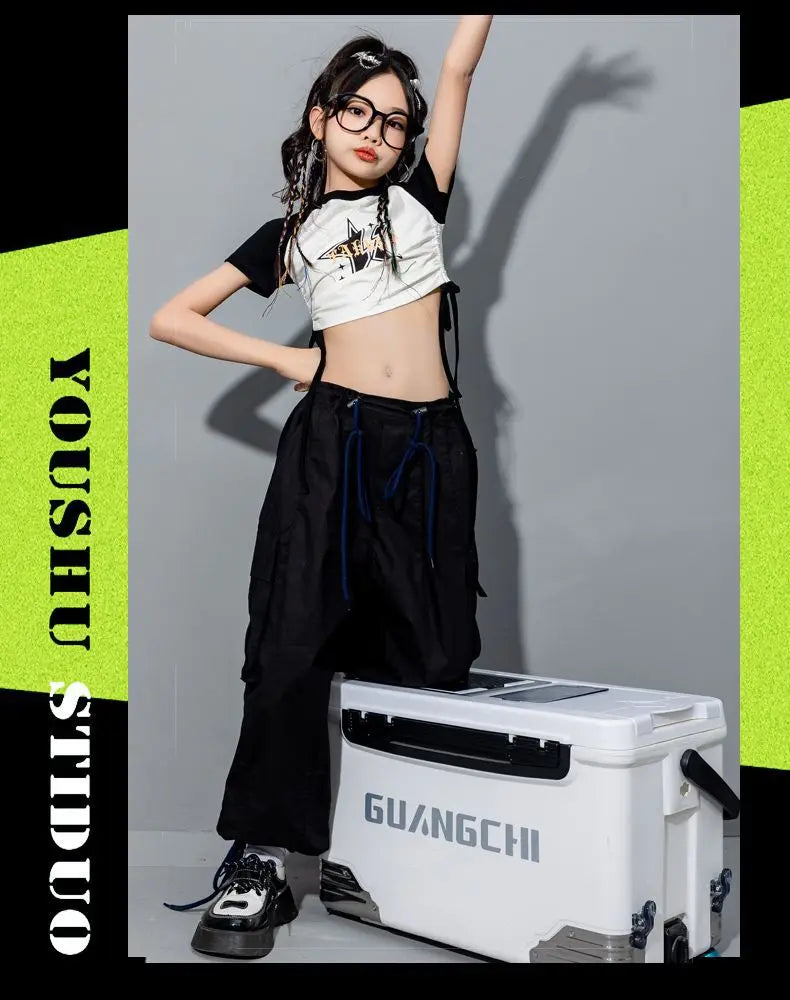 Girls Loose Casual Cargo Pants Fashion Korean Street Style Hip Hop Trousers Wide Leg Pants with Belt for School Vacation Daily