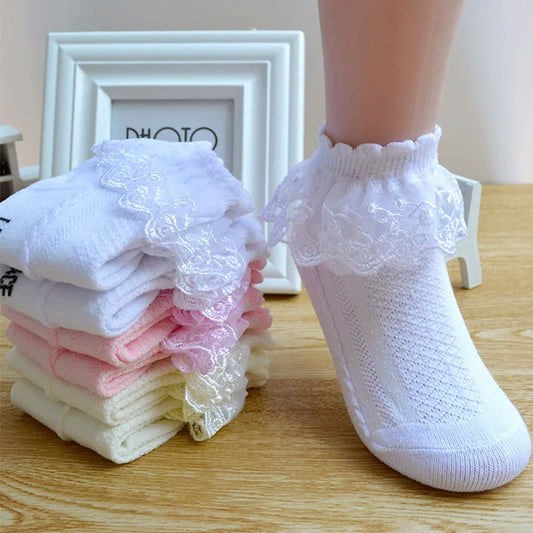 Baby Girls Ankle Socks Breathable Cotton Lace with Ruffle Princess Mesh Sock Children Dance Socks