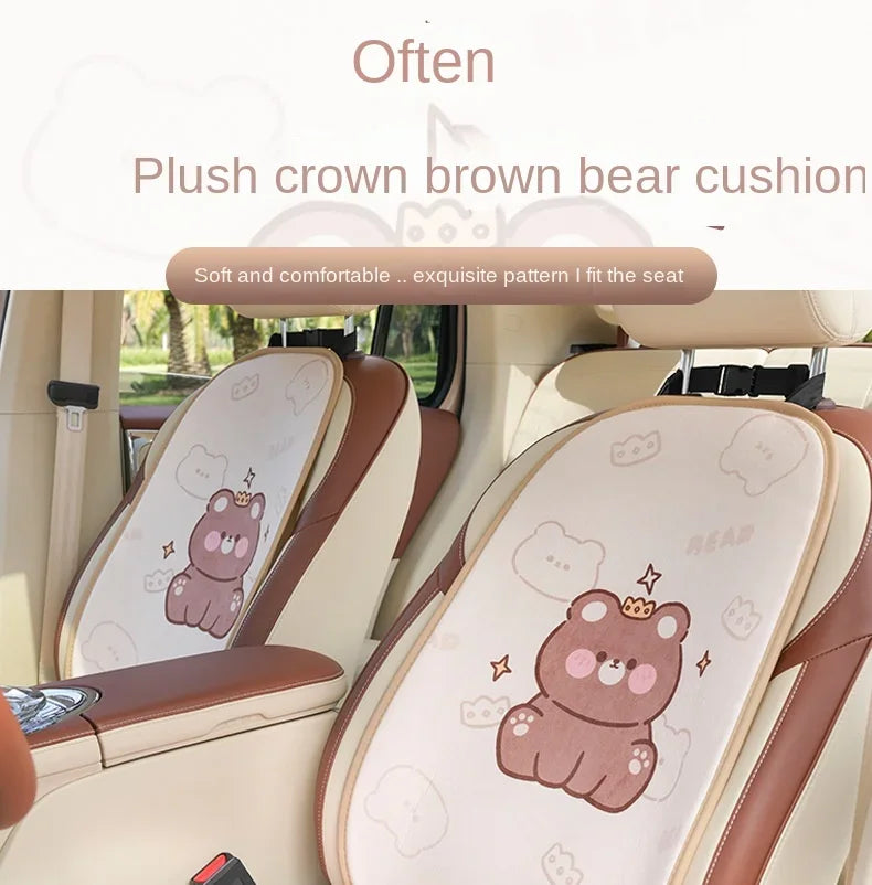 2024 Cartoon Bear Car Seat Cushion Full Set Soft Plush Cute Seat Cushion Cover Fashion Decoration Interior Accessories Universal