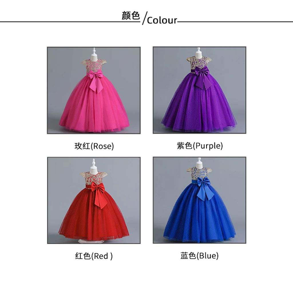 Girl dress in sleeveless sequins wedding dress flower girl performing princess dress long dress