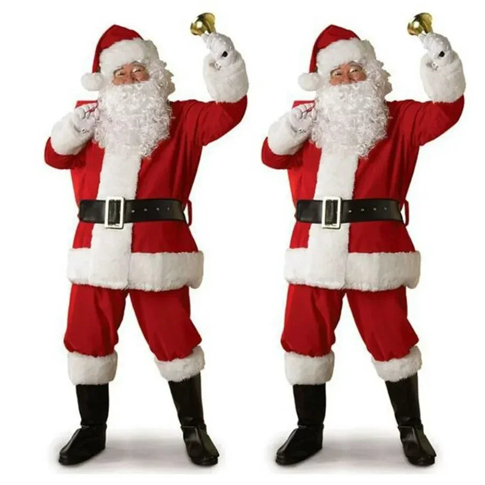 Santa Claus Costume Christmas New Year Men Costumes Red Deluxe Classic Adults Xmas Set Carnival Party