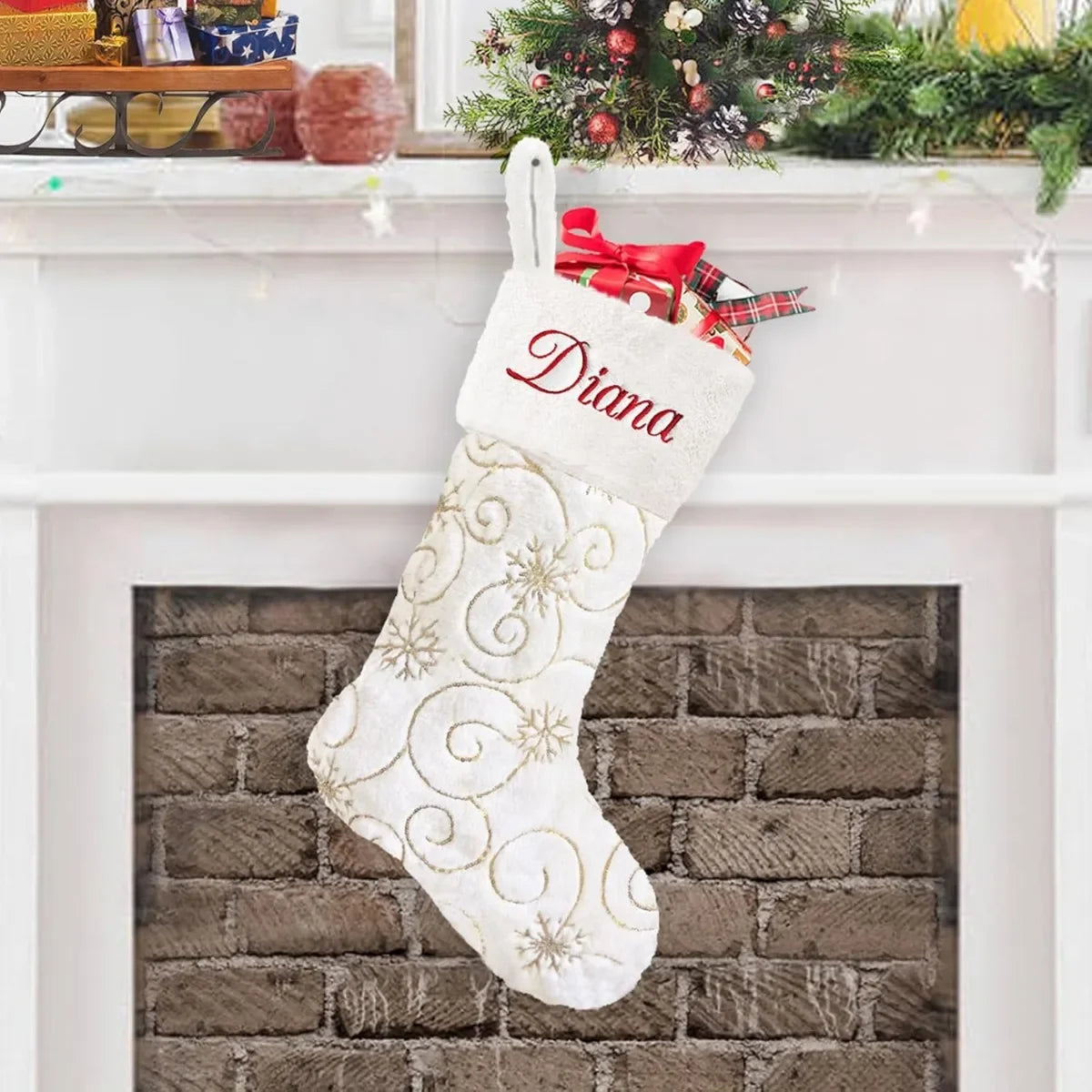 Personalized Christmas Stockings White Christmas Stockings for Family Kids  Xmas Stocking for Farmhouse Fireplace Hanging