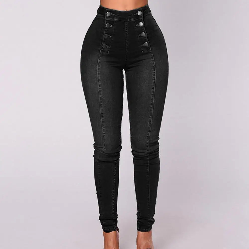 High Waist Buttons Jeans for Women