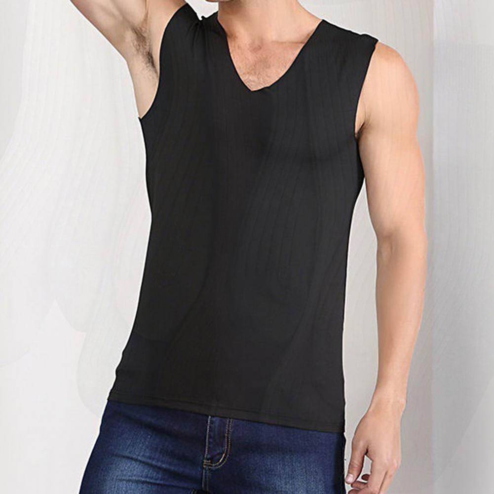 Men Vest Sleeveless V-Neck Quick Dry Ice Silk Vest T-Shirts Tank Top Breathable Fitness Oversize Thin Summer Tops Tees