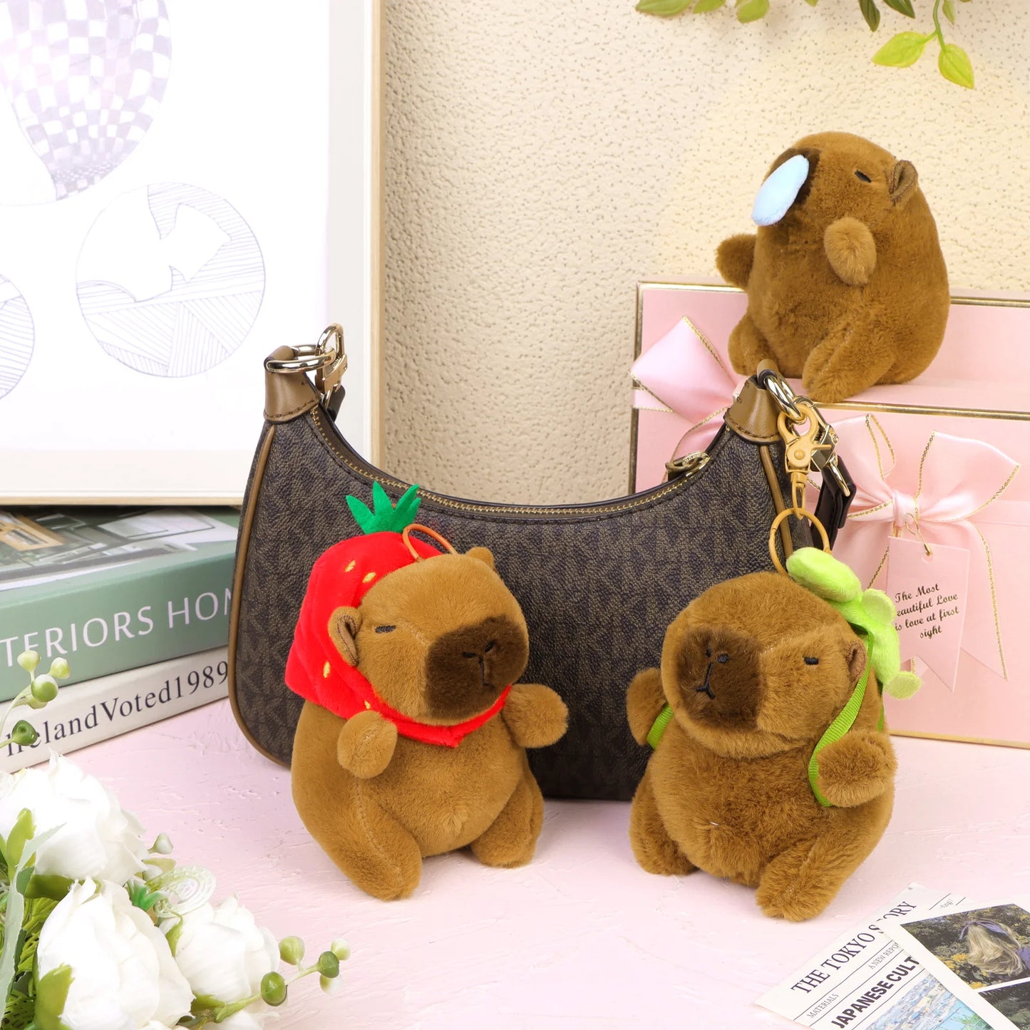 3 Pcs Capybara Plush Keychain Toy Cute Capybara Stuffed Animal Doll Key Chain Backpack Pendant Realistic Capybara Keyring