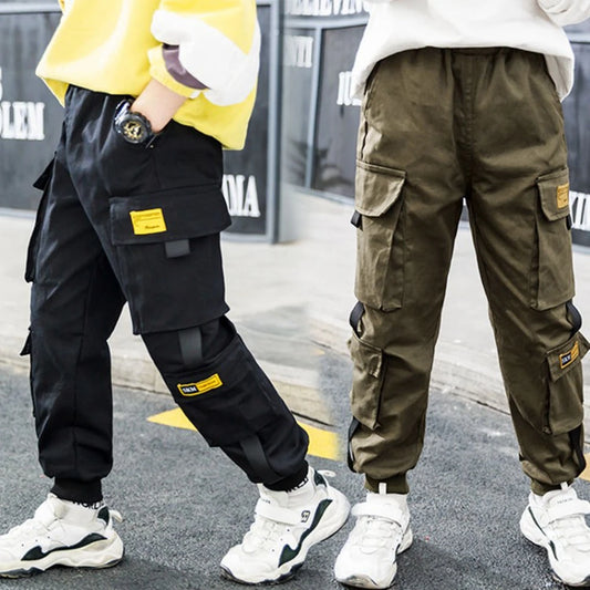 Children Boys Cargo Pants Green Spring Autumn Cotton Boys Trousers Casual Kids Sport Jogger Pants Teenage Clothes For 110-170cm