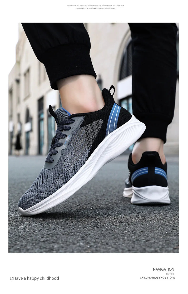 Sports single shoes flying woven Men's Shoes lace-up Soft sole Casual style men's Running shoes sneaker