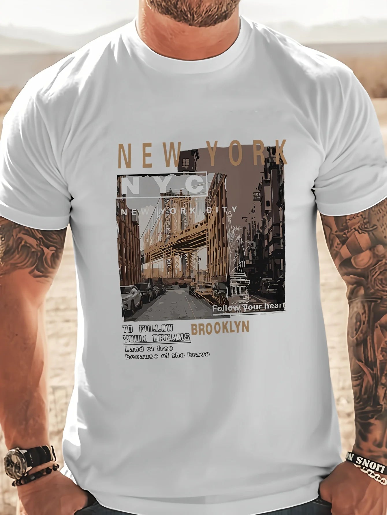 Men's 100% cotton summer loose fitting casual New York print round neck short sleeved T-shirt top O-neck Pactwork Casual T shirt