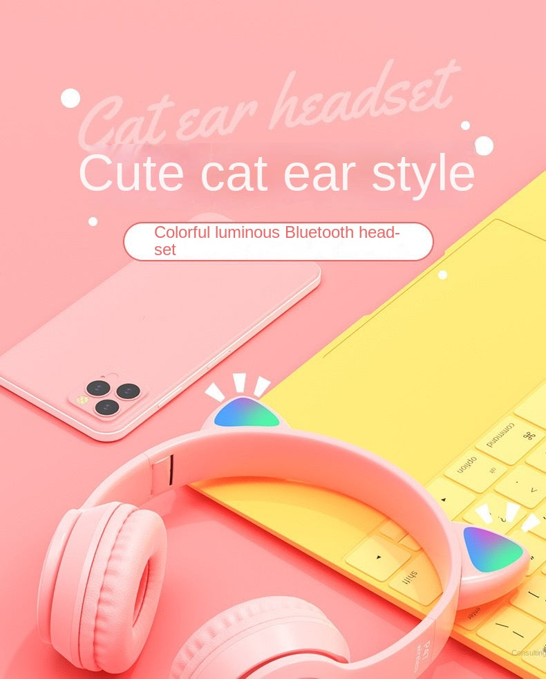 Wireless Headphone Flash Light Cute Cat Ears Fone with Mic Control LED Stereo Music Helmet Phone Bluetooth Headset Gift