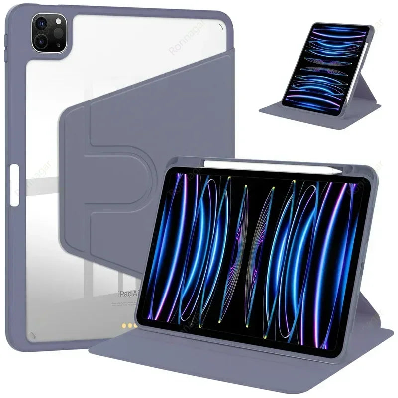 For iPad Air11 M2 Air13  iPad Air4 5 10.9'' 10th 360° Rotating Hard Back Shell Cover for iPad Pro 11 M4 Case 2024/2022/2021/2020