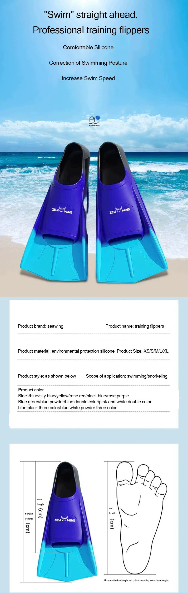 Swimming training with fins wrapped around the feet design, anti slip summer tourism diving frog shoes