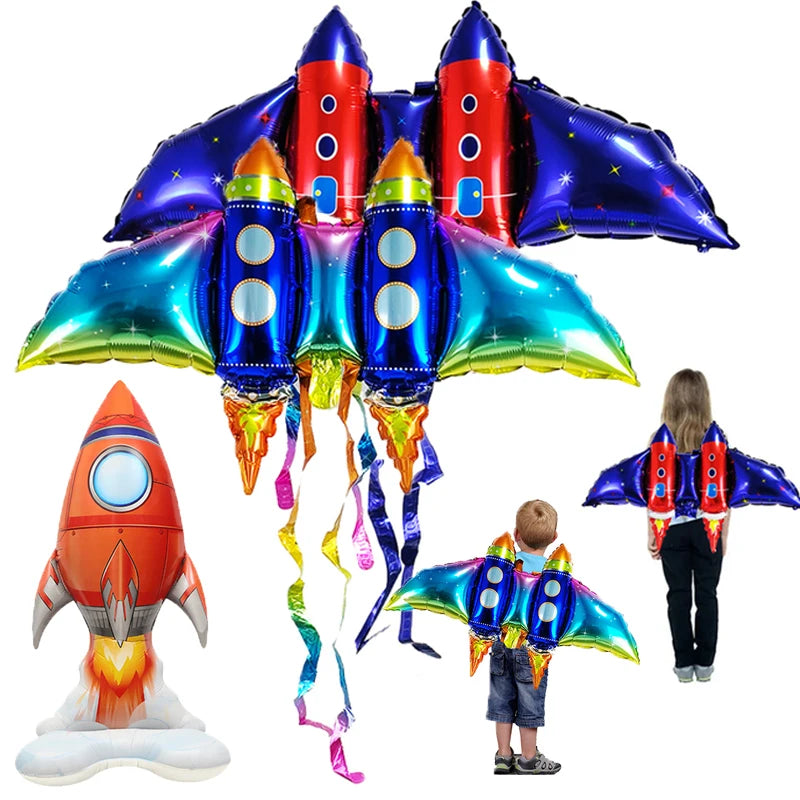 1Pcs Large Standing Rocket Foil Balloon Space Exploration Theme Inflatable Decoration Toys for Boys Birthday Party Rocket Wing