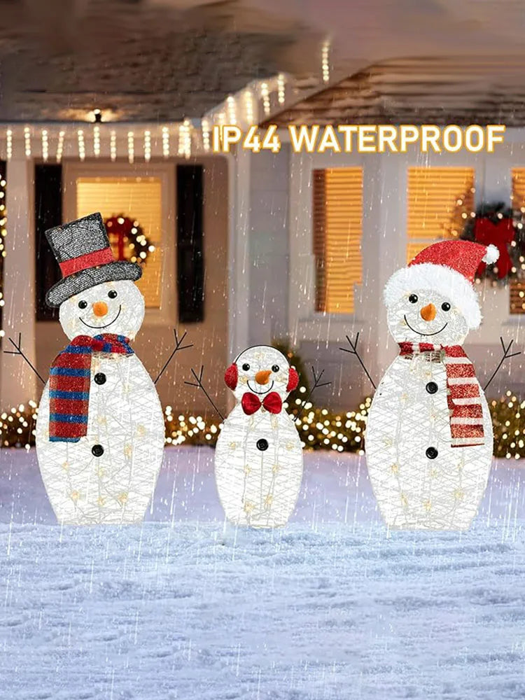 3Pcs Lighted Snowman Christmas Garden Decoration With LED Light Glowing Snowman