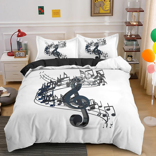 Beautiful Musical Note Bed Sheet Cover Set 3pcs Music Theme Quilt Cover King/Queen Size With Pillowcase Fashionable Psychedelic Soft Duvet Cover