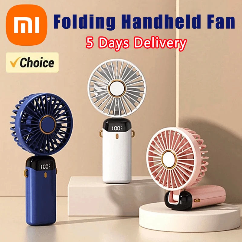 Xiaomi USB Handheld Mini Fan Foldable Portable Neck Hanging Fans 5 Speed Rechargeable Fan with Phone Stand and Display Screen