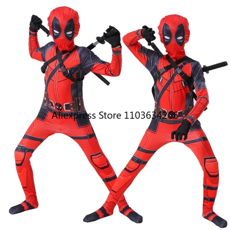 Adult Deadpool Costume Men Women Kids Cosplay Mask Suit Jumpsuit Backpack