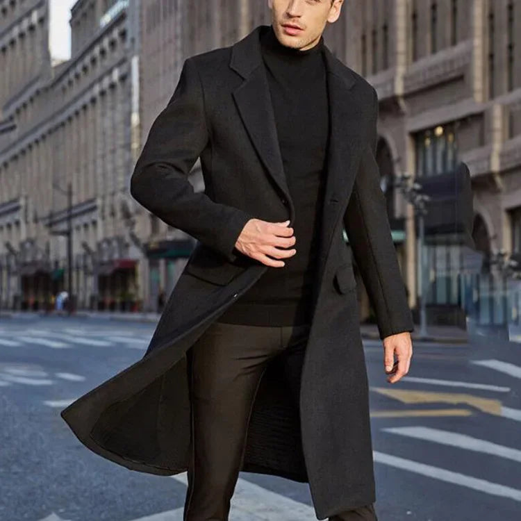 Autumn and Winter Casual Men's Clothing, British Style Woolen Overcoat, Korean Style Solid Color Long Windbreaker