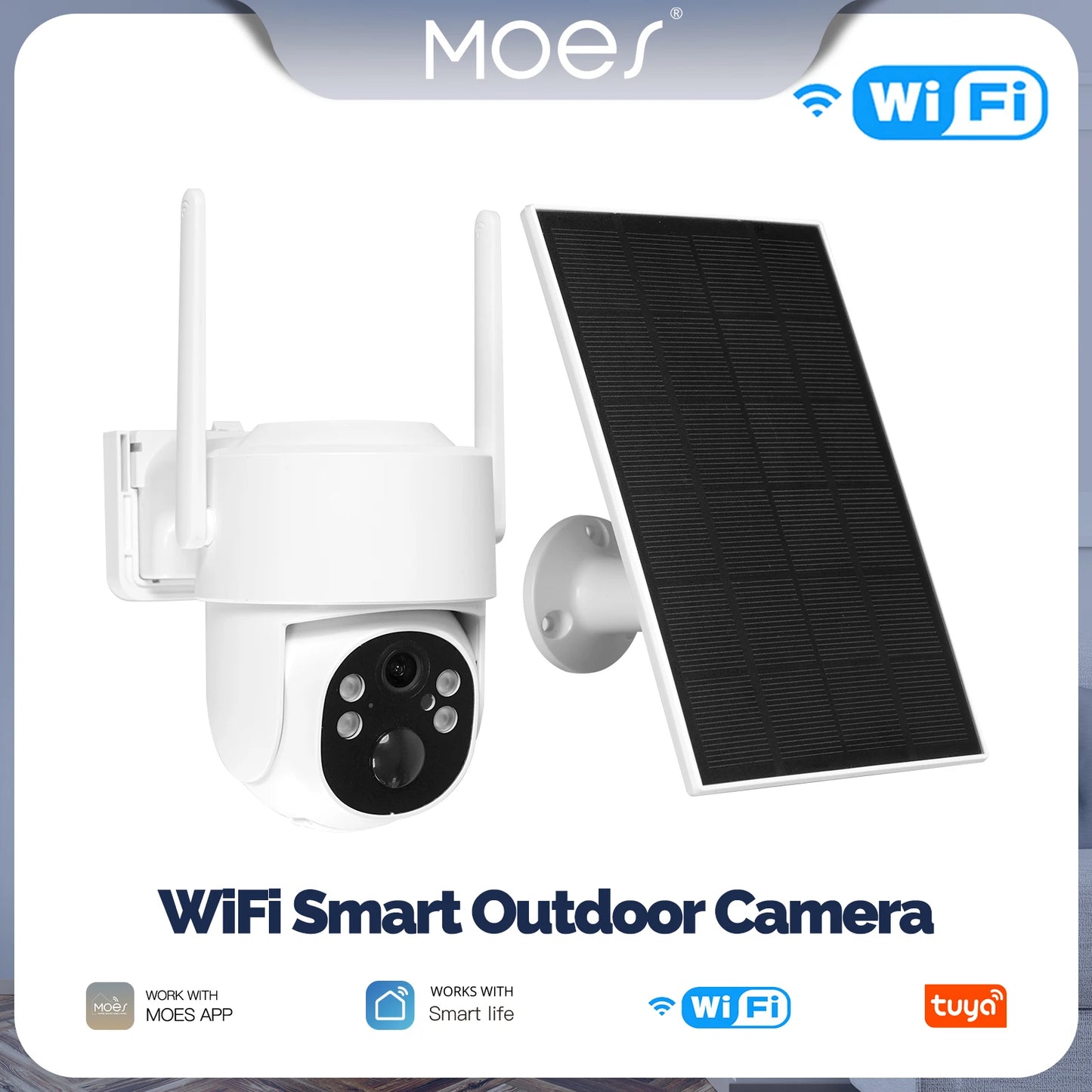 MOES Tuya WiFi 4MP Surveillance Smart Security Camera Solar Charging IP65 Waterproof Human Tracking Full Color Night Vision