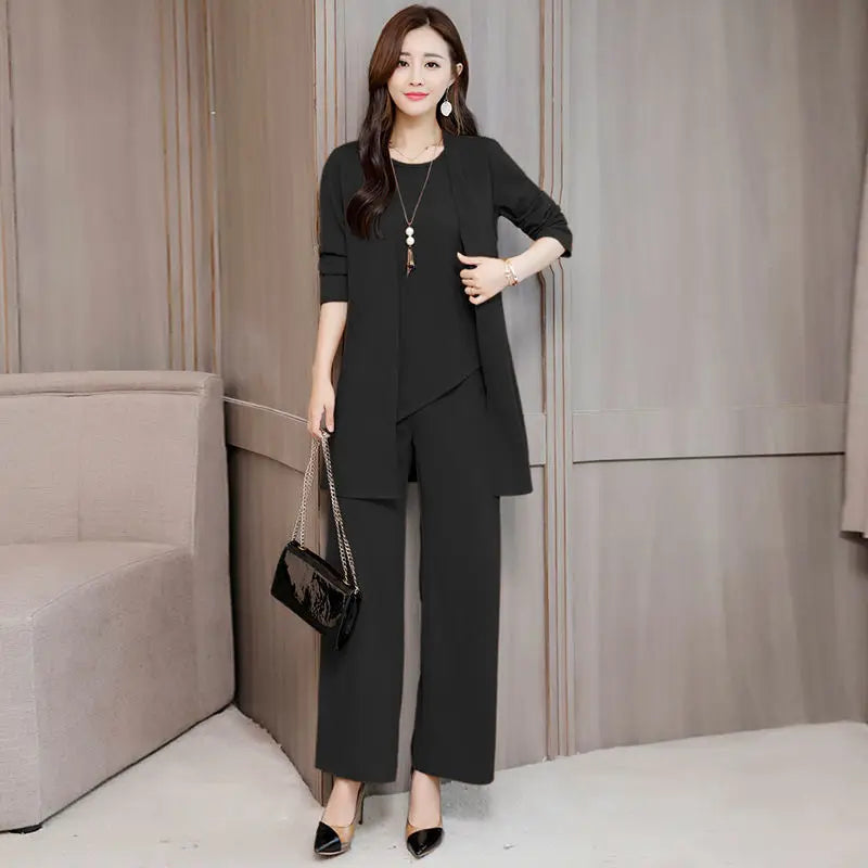 Women's Fashionable Stylish Wide Lady Slimming Fashion plus Size Women Three-Piece Suit