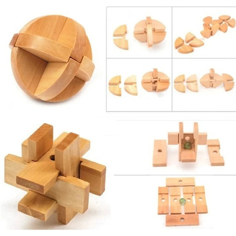 Brain Teaser Kong Ming Lock 3D Wooden Interlocking Burr Puzzles Game Toy For Adults Kids IQ Brain Teaser Kong