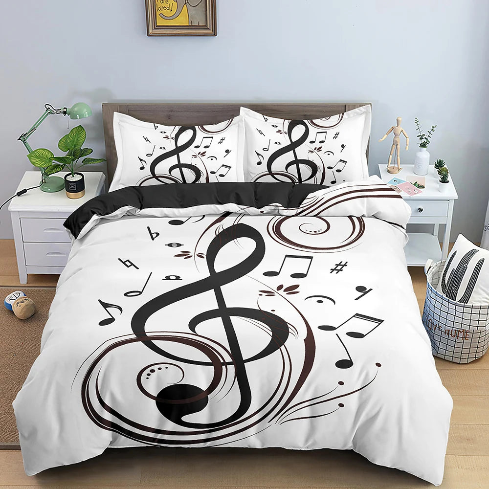 Musical Note Bedding Set 3pcs Music Theme Quilt Cover King/Queen Size With Pillowcase Fashionable Psychedelic Soft Duvet Cover