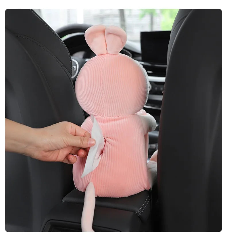 2 in 1 Cute Car Tissue Box Creative Short Plush Tissue Holder Car Armrest Storage Boxes Stowing Tidying Interior Accessories