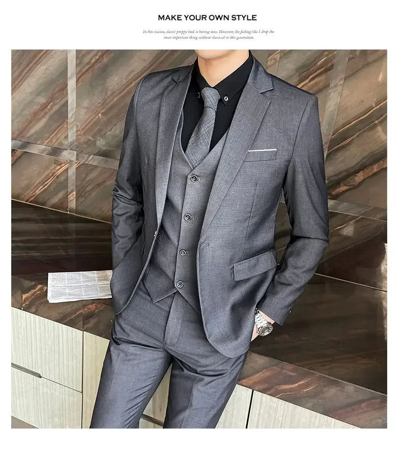 Blazer, Vest & Pants Men's Fashion Business Gentleman Professional Formal Dress Korean Version Banquet Dress Suit 6XL