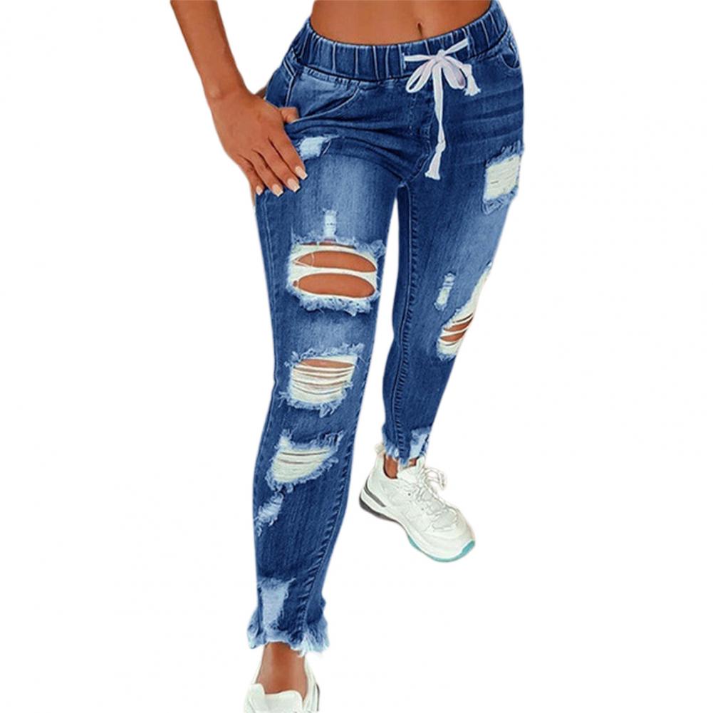 Pencil Jeans Streetwear Women Jeans Elastic Waist Denim Pants