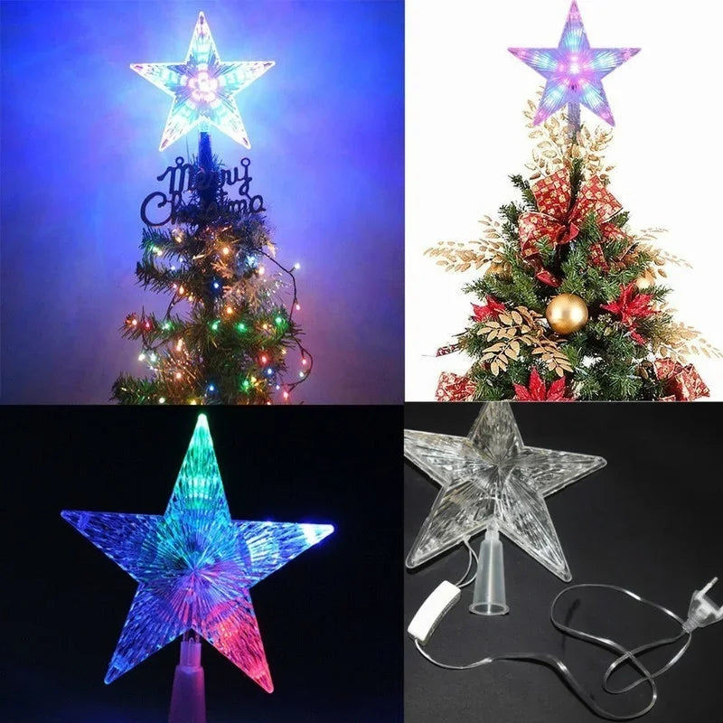 Christmas Color Changing Xmas Christmas Tree Topper Star Shiny Rotating Light Party LED Lamp Home Decoration