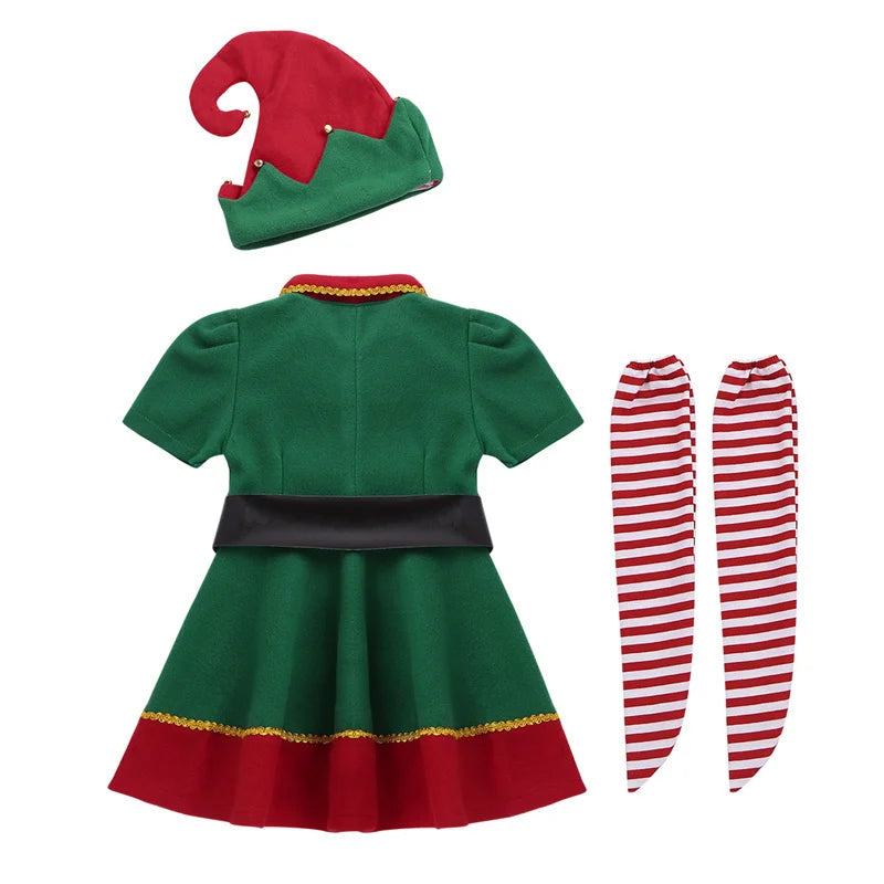 Elf Girls Christmas Costume Festival Santa Clause for Girls New Year children clothing Fancy Dress Xmas Party Dress