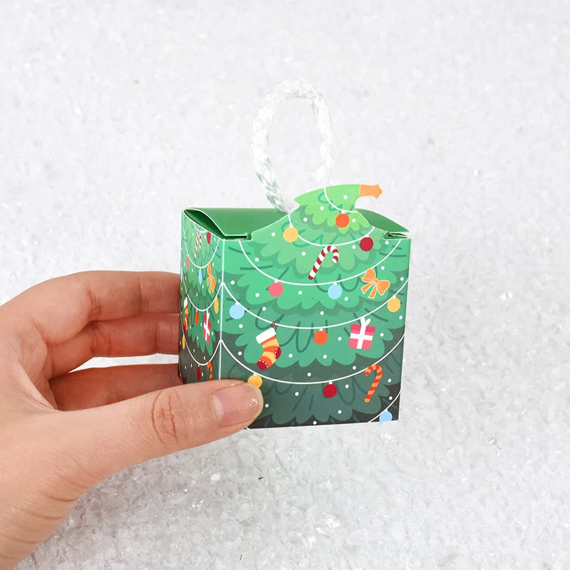 10Pcs Christmas Gift Box Xmas Tree Santa Claus Snowman Paper Candy Cookie Packing Box Bags Children Favors