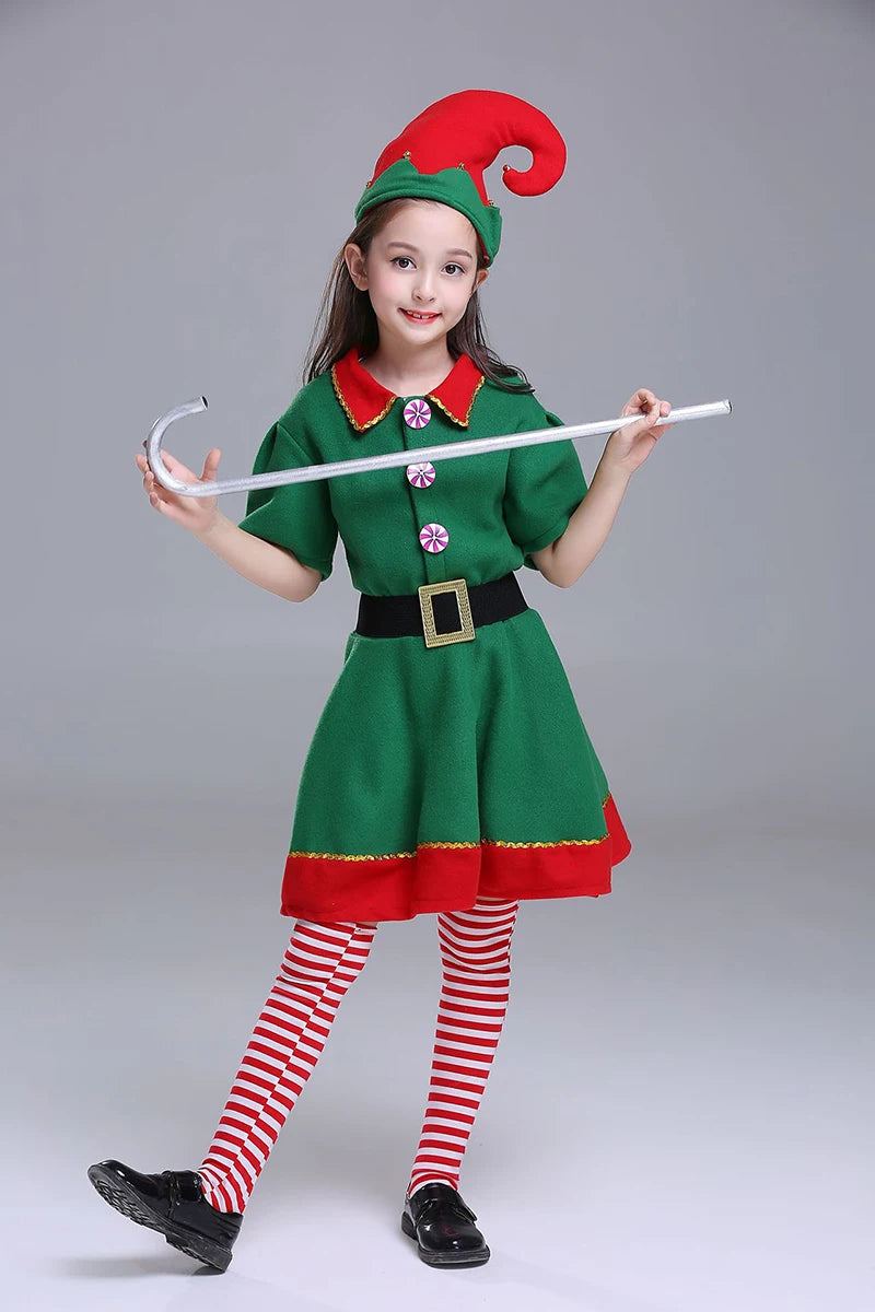 Family Green Elf Christmas Costume Cosplay Outfits Carnival Party Xmas Dress Gift